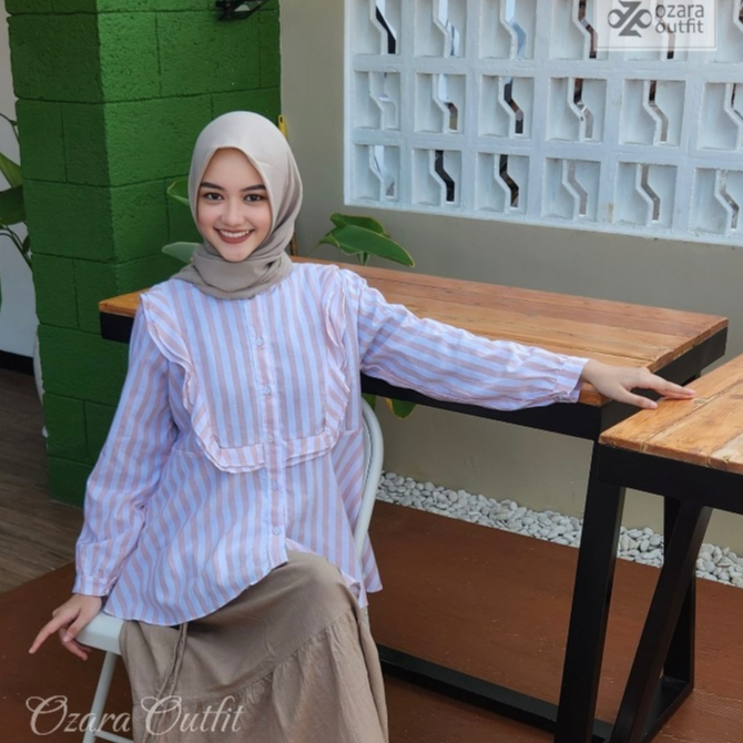 襯衫 Ozara 服裝條紋上衣穆斯林婦女