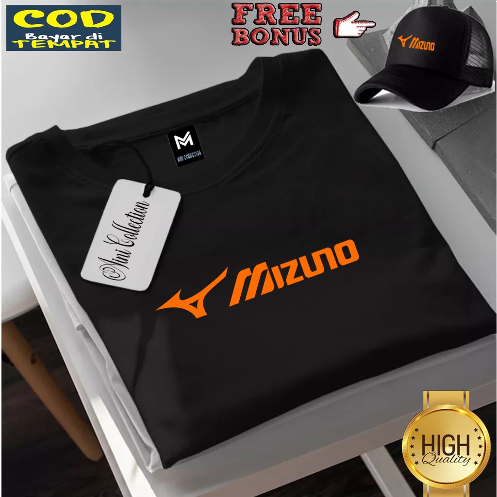 Bonus 帽子 T 恤酷短款 Mizuno 直筒文字橙色短 T 恤男士女士 T 恤優質 T 恤 Af 時尚
