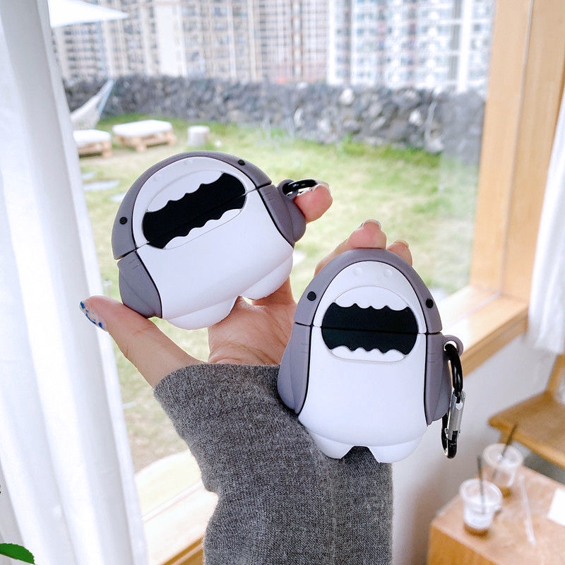 無線藍牙耳機保護套可愛矽膠鯊魚殼套卡通適用於 AirPods TY
