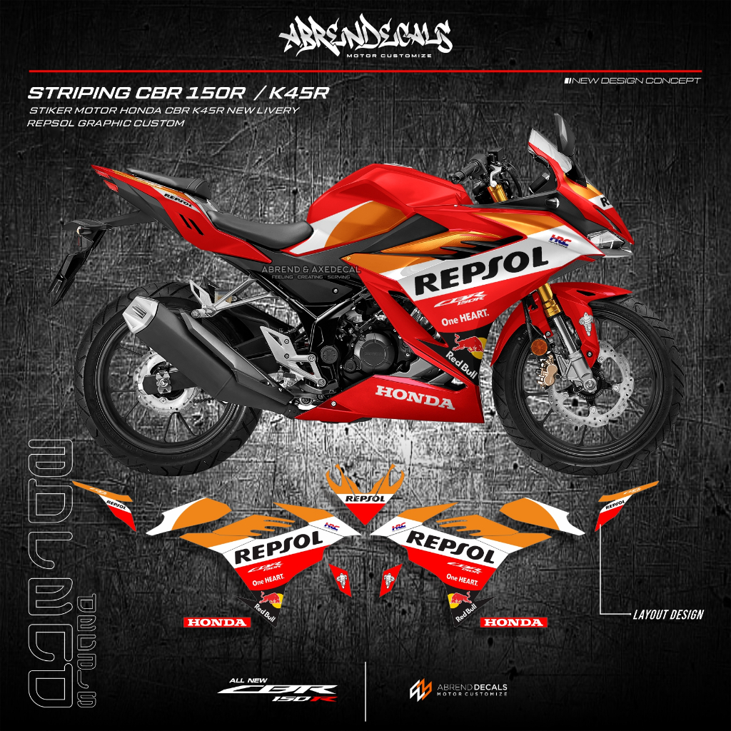 條紋 Cbr 150R 新 K45 R Repsol 摩托車貼紙 Honda Cbr 150 R 2021 2023 設