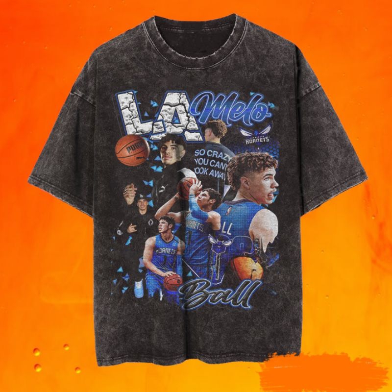 Lamelo Ball 籃球運動員復古水洗 T 恤/NBA LaMelo Ball Hornets Vintage Wa