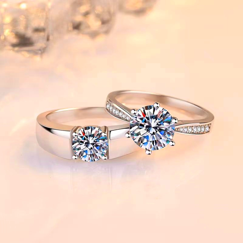 Putih 銀情侶戒指莫桑石戒指銀白色鈦鑽石GRA證書訂婚生日宴會戒指