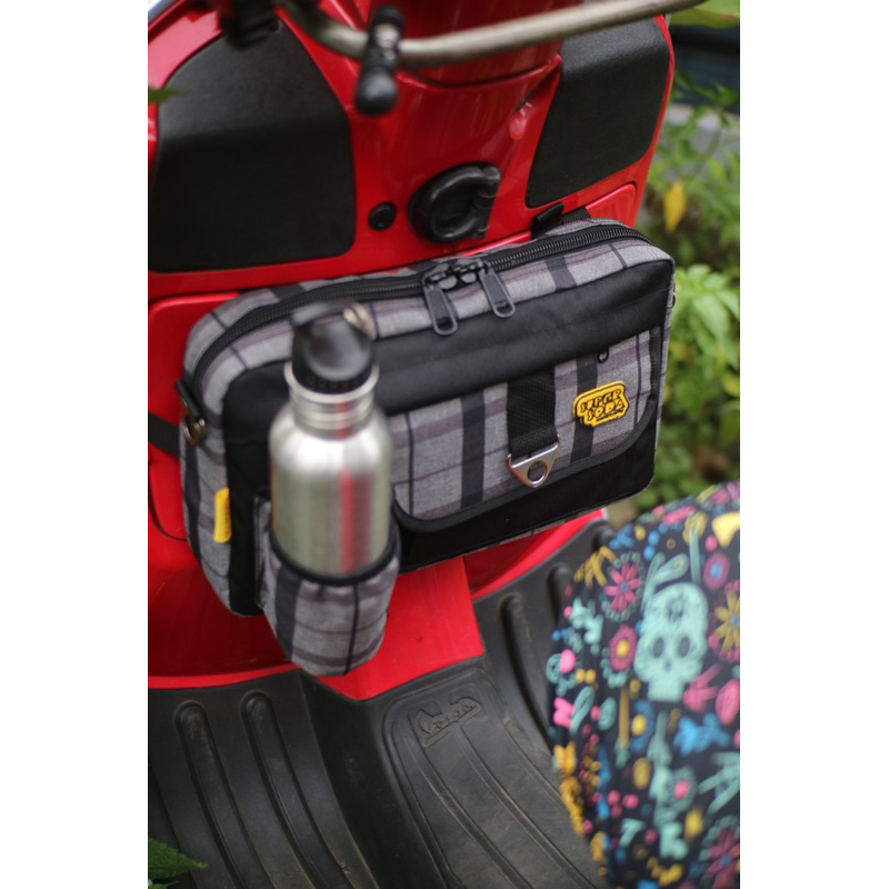 Hitam Vespa 滑板車經典行李袋,帶黑色灰色圖案,適用於 PX EXCEL SPRINT LX PRIMAVER