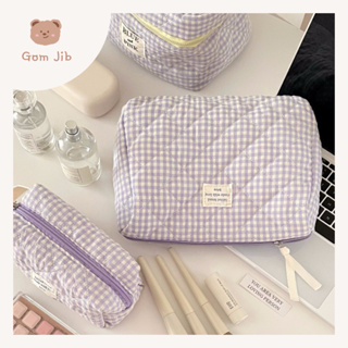 Ungu 紫色蓬鬆小袋化妝包化妝包手拿包韓國紫色化妝包