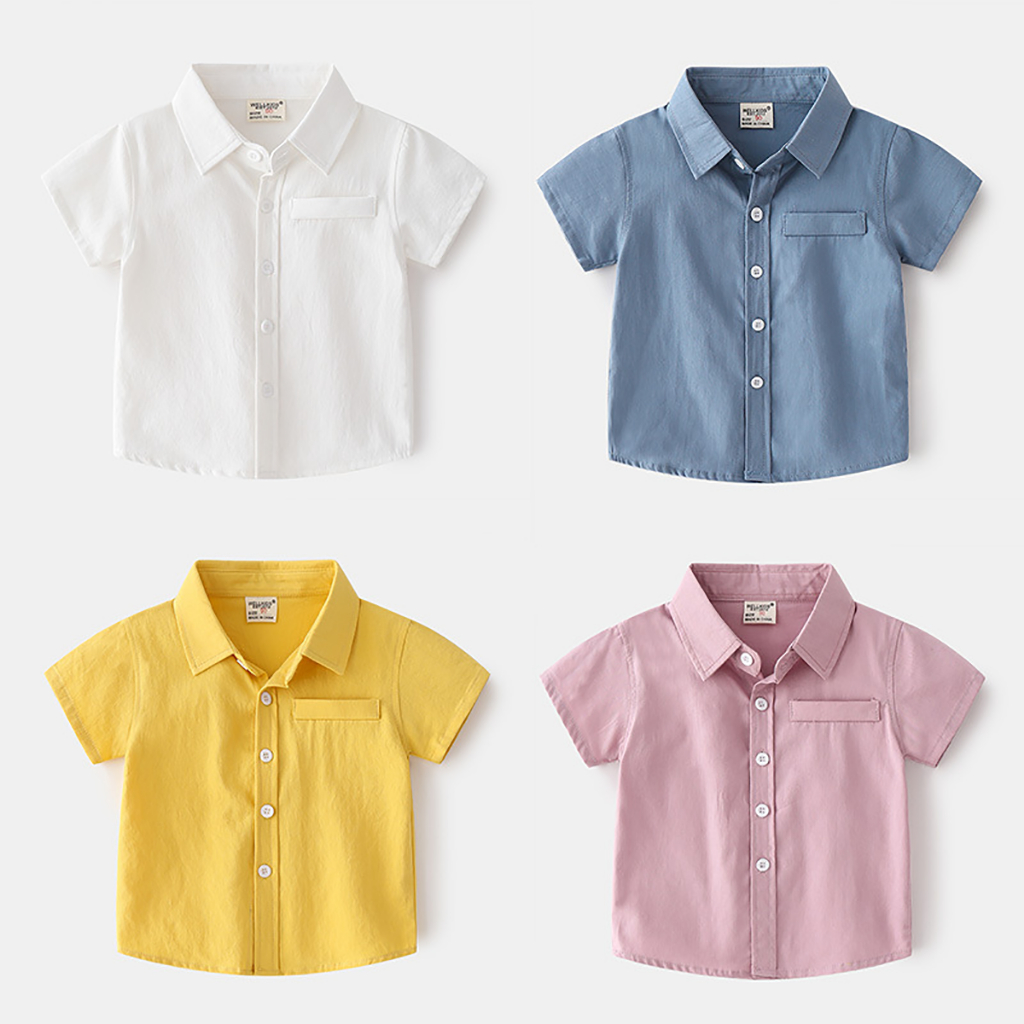 Putih KEMEJA 男童襯衫襯衫短袖口袋粉色白色藍色和黃色