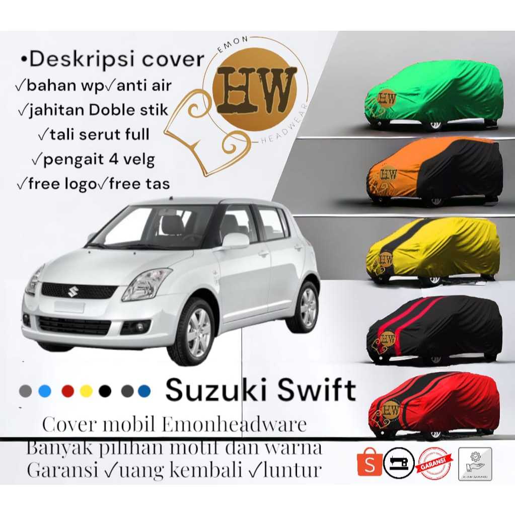 Suzuki swift 防水車罩優質保修和免費的車衣袋所有類型的半戶外防水和防塵膠帶材料配有輪輞掛鉤每個側面車罩變化現