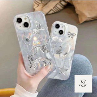 XIAOMI REDMI RCI20 星蝴蝶愛美學銀色羽毛保護套適用於小米紅米 Note 14 4G 5G 14C A1
