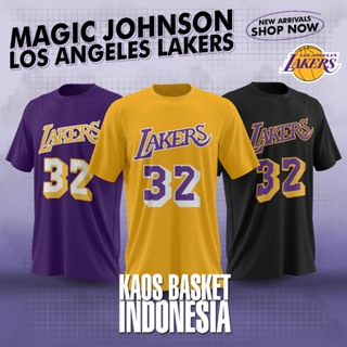 Nba 經典洛杉磯湖人隊魔術師約翰遜籃球 T 恤 32 號