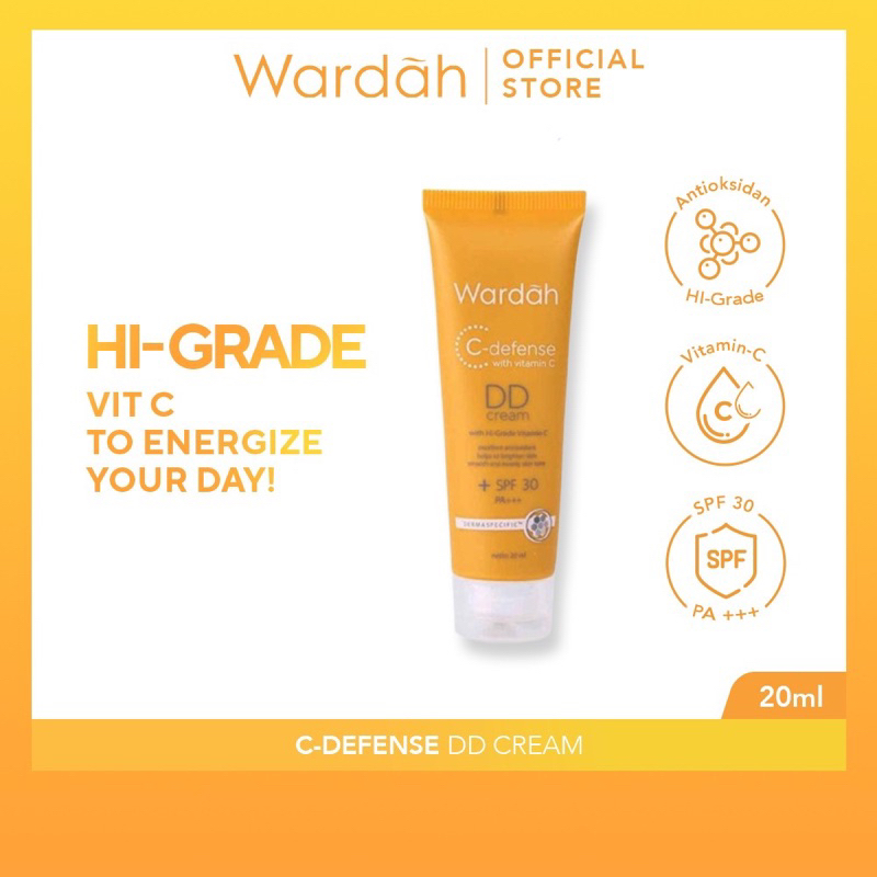 Wardah C-Defense DD Cream 20ml 粉底,亮白和晚間膚色,配備維生素 C 和 SPF 30 P