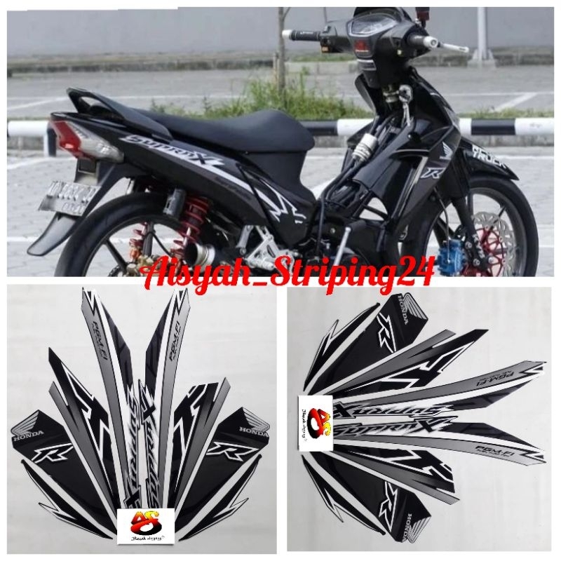 Hitam Honda Supra x 125 2018 摩托車車身裝飾條紋貼紙全黑銀