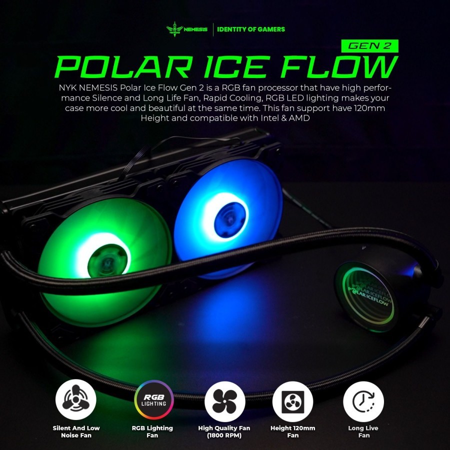 Nyk 液體冷卻器風扇雙風扇 RGB Polar Ice Flow Gen2 2 風扇