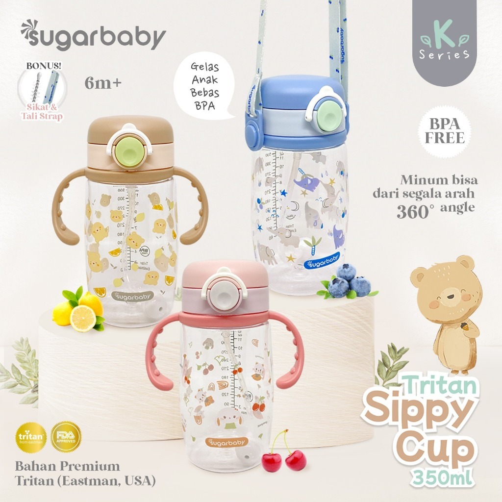 Sugar Baby Tritan 吸管杯 K 系列 350ml 不含 BPA 嬰兒飲水瓶防溢出兒童奶瓶/兒童玻璃/高級