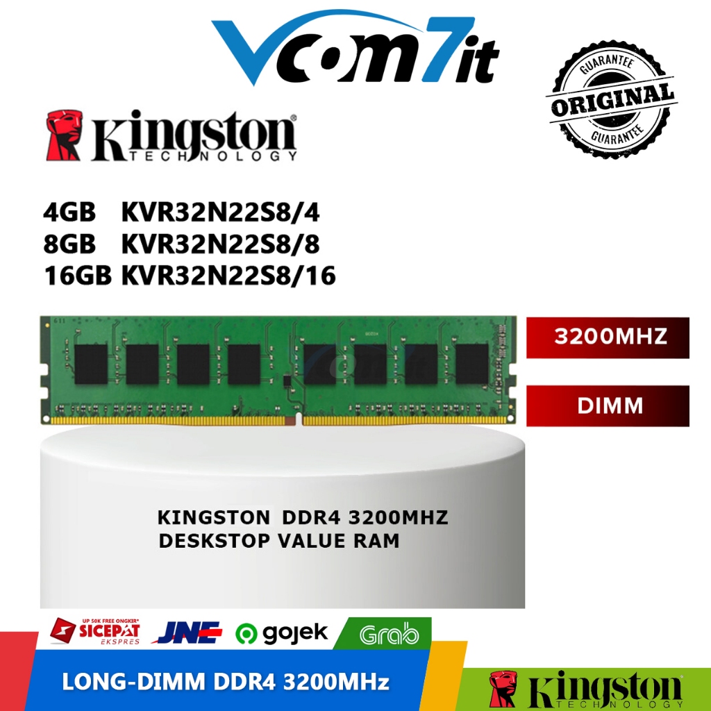金士頓 RAM LongDimm DDR4 4GB 8GB 16GB 3200mhz 內存 PC 電腦 KVR32N22