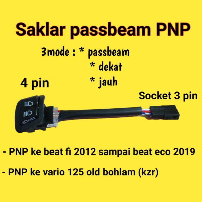 Pass BEAM DIM P&amp;P Beat 開關 2012 至 2019 vario 125 舊燈泡