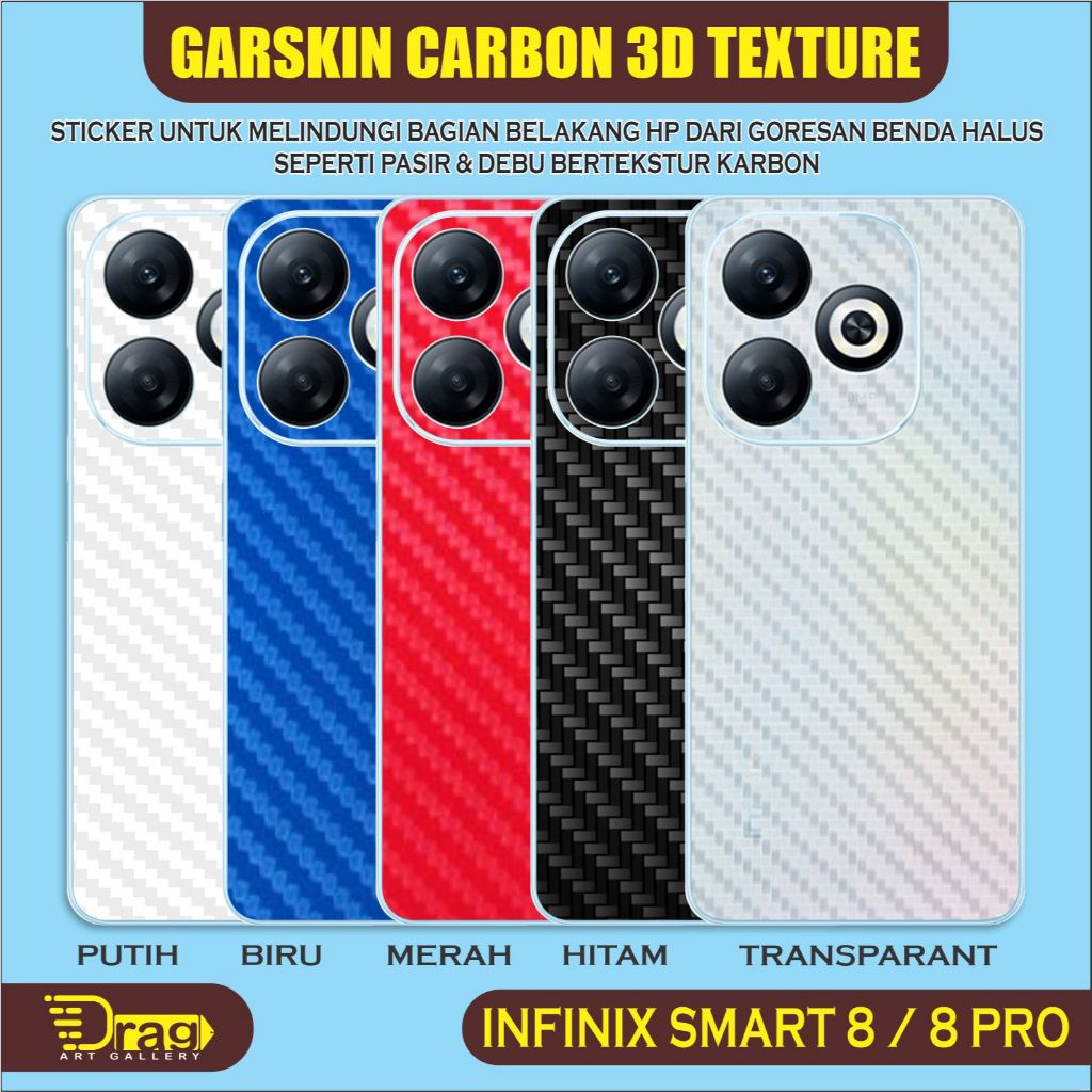 Garskin Carbon INFINIX Smart 8 8 Pro 皮膚碳透明抗真菌背皮