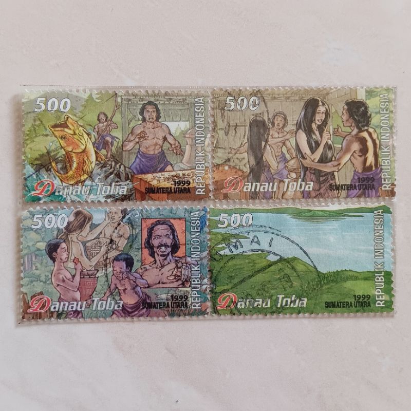印度尼西亞郵票 1999 年民間故事系列 2 湖東芝套裝 4 件二手