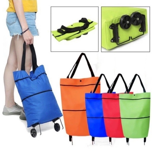 折疊購物手推車帶輪購物袋可折疊購物拉桿袋折疊旅行袋