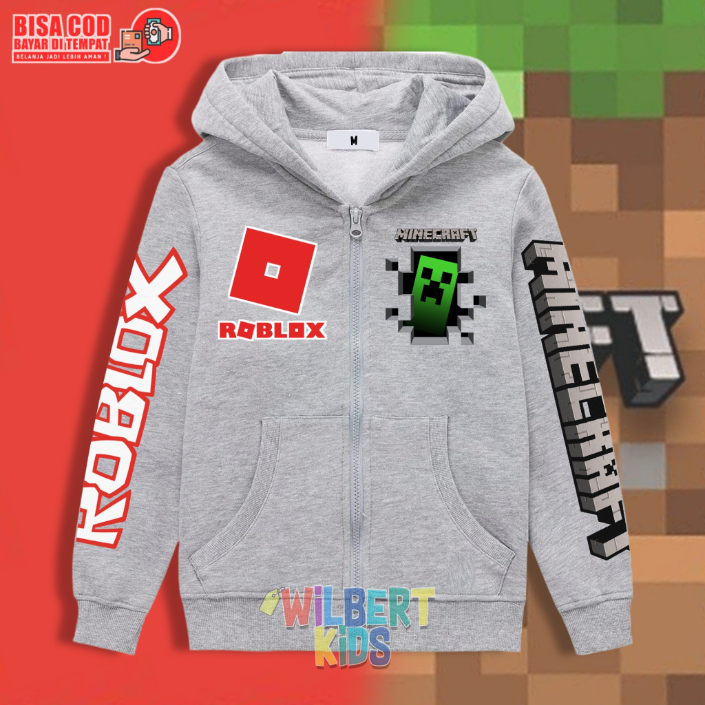 Roblox X Minecraft 連帽衫拉鍊夾克,適合兒童 Minecraft Roblox