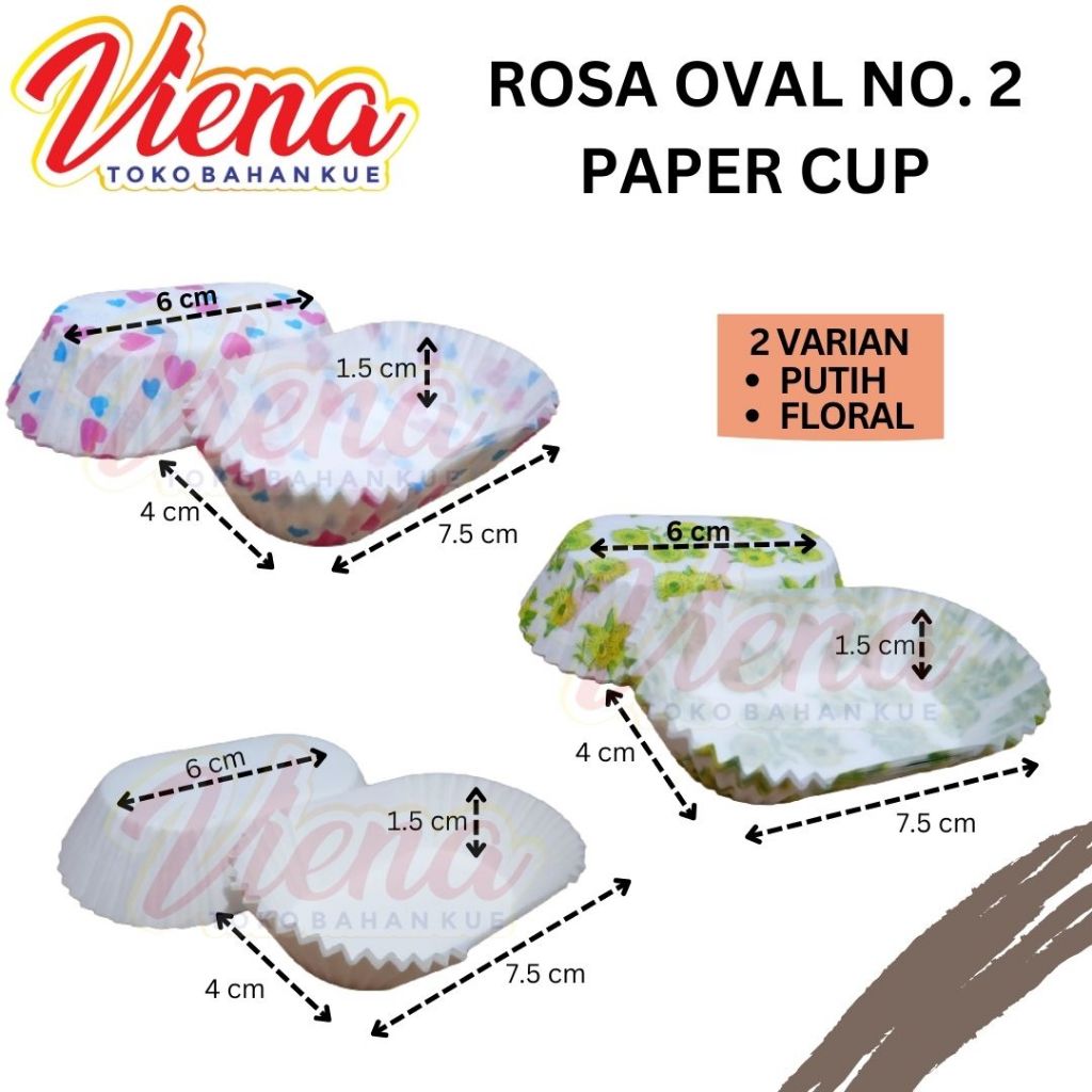 Putih Rosa CC Oval No.2 花卉白色包裝 REPACK 紙杯橢圓杯蛋糕紙麵包蛋糕盒