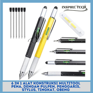 6 合 1 施工工具多功能工具筆帶筆尺手寫筆水平螺絲刀多功能圓珠筆工具