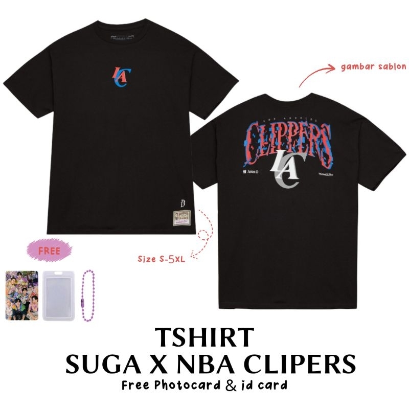 Kaos SUGA X NBA CLIPPERS 免費照片卡身份證包裝帶盒尺寸 XS-5XL