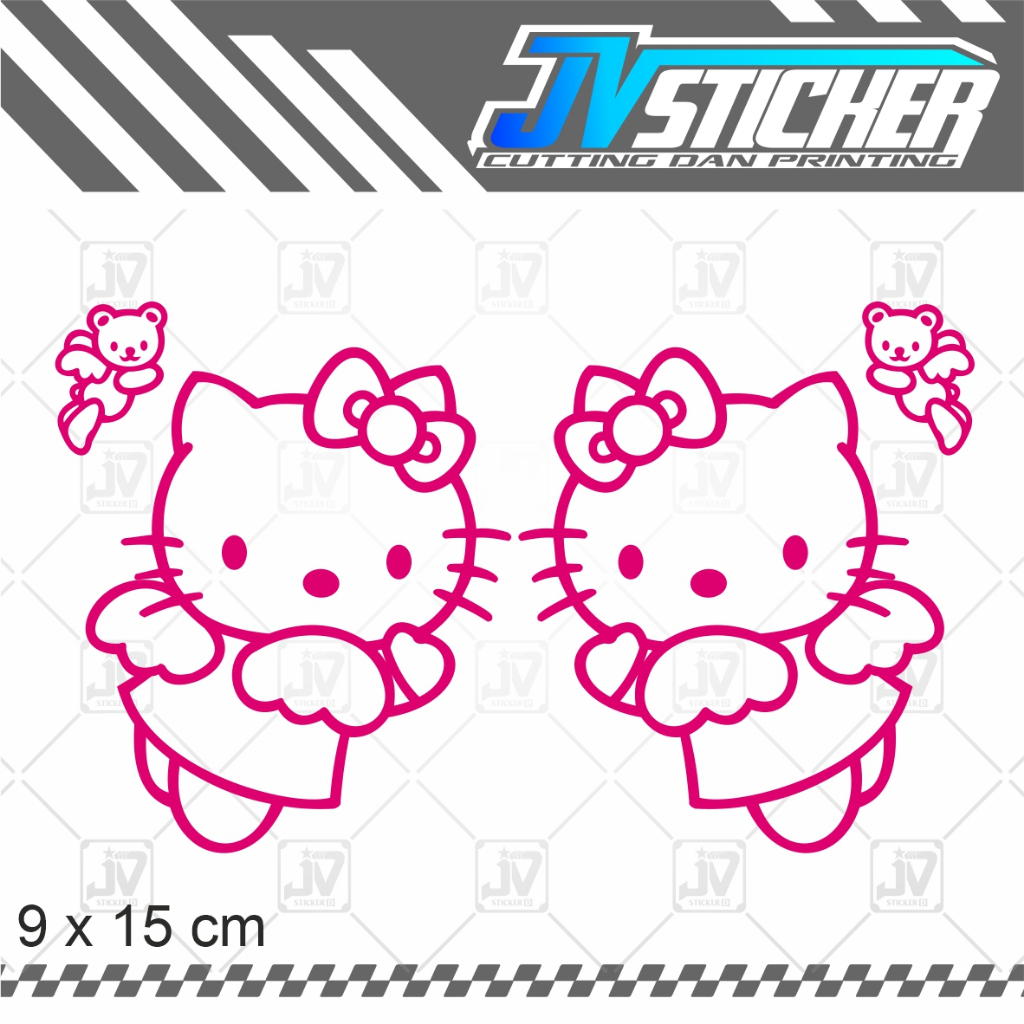 Hello kitty 卡通貼紙 2 件右左切割摩托車貼紙