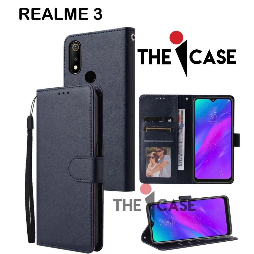 Hp Realme 3 手機殼翻蓋型號 Open Close The 皮套有照片架和卡片以及翻蓋手機帶