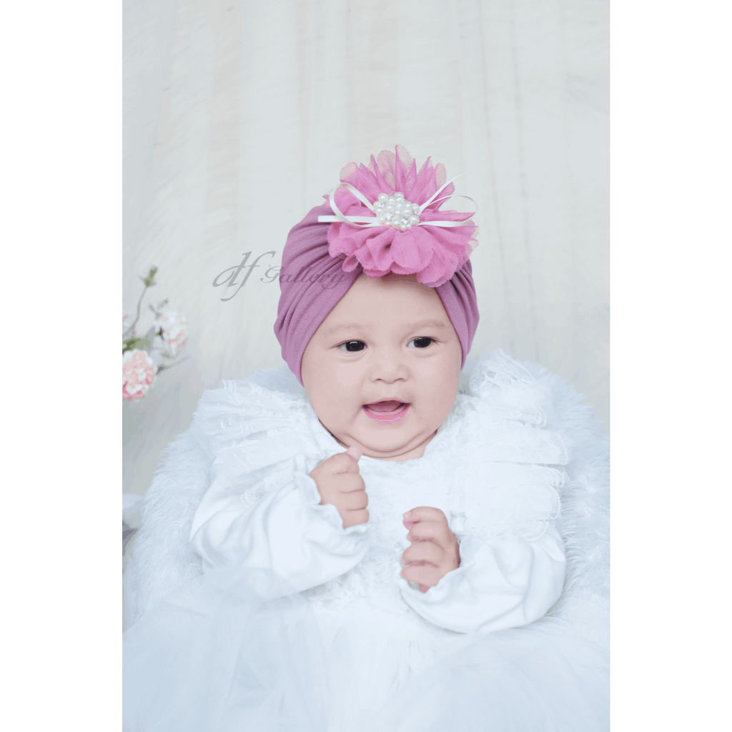 頭巾 Nania Flower 嬰兒頭巾純色圖案 Ciput 嬰兒新生兒帽子女孩頭巾頭巾兒童頭巾女嬰頭巾舒適柔軟頭巾帽子