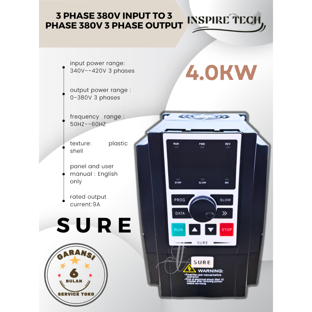 逆變器 4.0KW 220v 單相輸入到 380v 3 相輸出速度控制器可變 SURE INVERTER