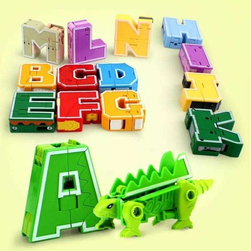 Abcd 字母機器人和 KLMN 機器人連接變壓器玩具機器人字母變成恐龍