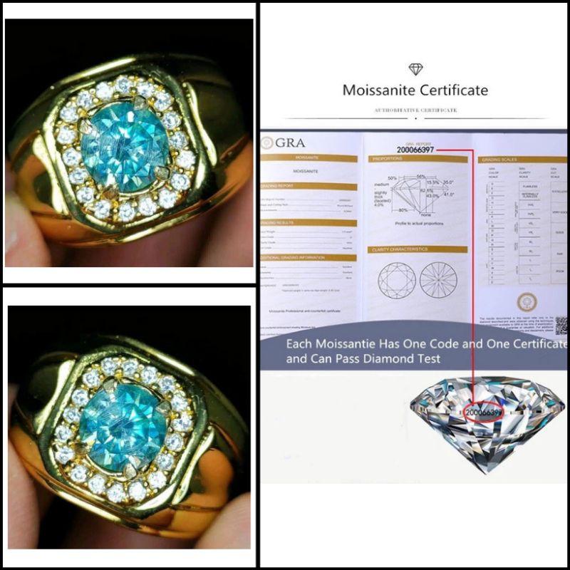 戒指 2.0 克拉鑽石藍色莫桑石 GRA 奢華優雅