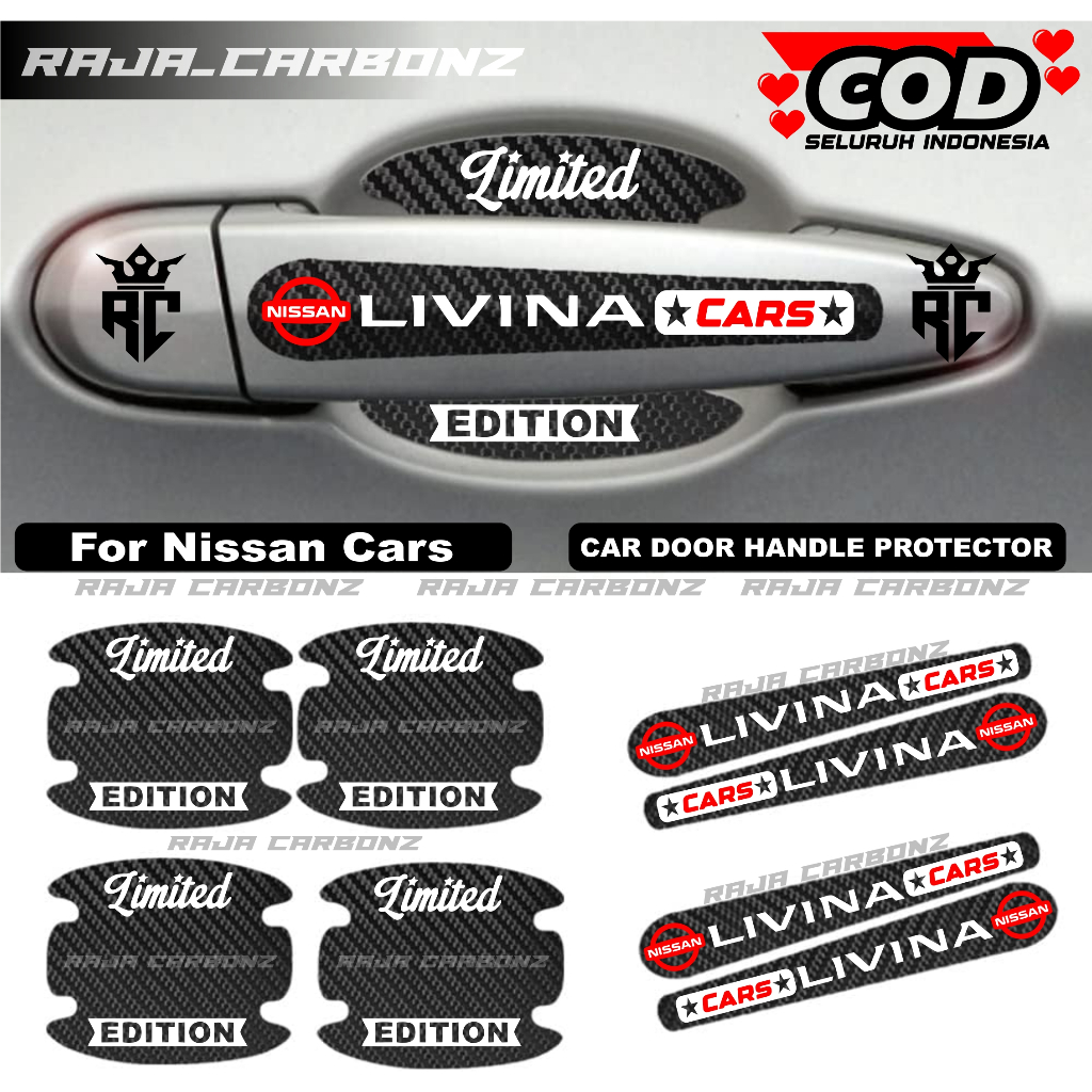 8 件裝日產車門把手保護貼 Livina 碳纖維把手 Nissan