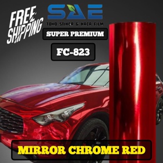 Merah 紅色鏡面鍍鉻鏡面貼紙高級摩托車貼紙 L 50cm