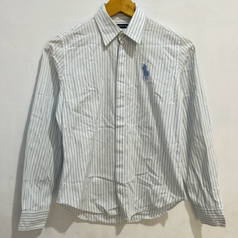 Kemeja Polo Ralph Lauren 運動襯衫嬰兒藍色條紋大標誌 Preloved