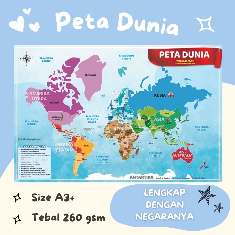 A3 完整的世界地圖教育海報