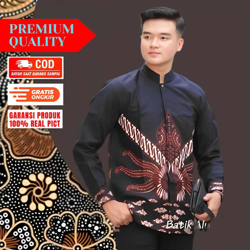 Katun Koko 襯衫 BATIK 成人男士長袖高級全層棉質材料現代 BATIK ALUNA MBA 003