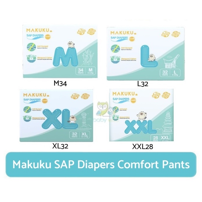 Makuku SAP 紙尿褲舒適褲/膠帶 NB/S/M/L/Xl/XXL 薄款嬰兒紙尿褲超幹防撞