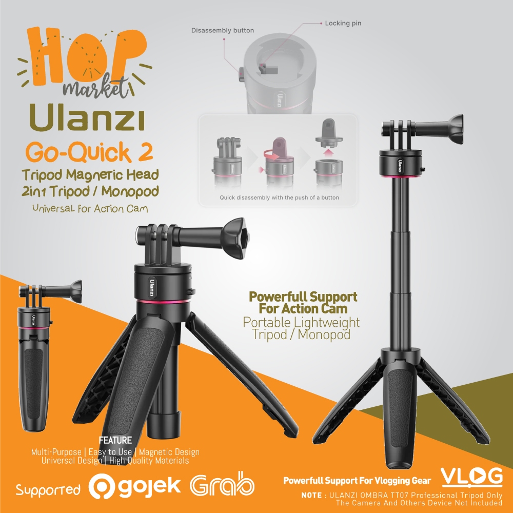 Ulanzi GO-QUICK II 2in1 迷你三腳架運動相機,帶磁吸支架,適用於 Gopro Insta360 D