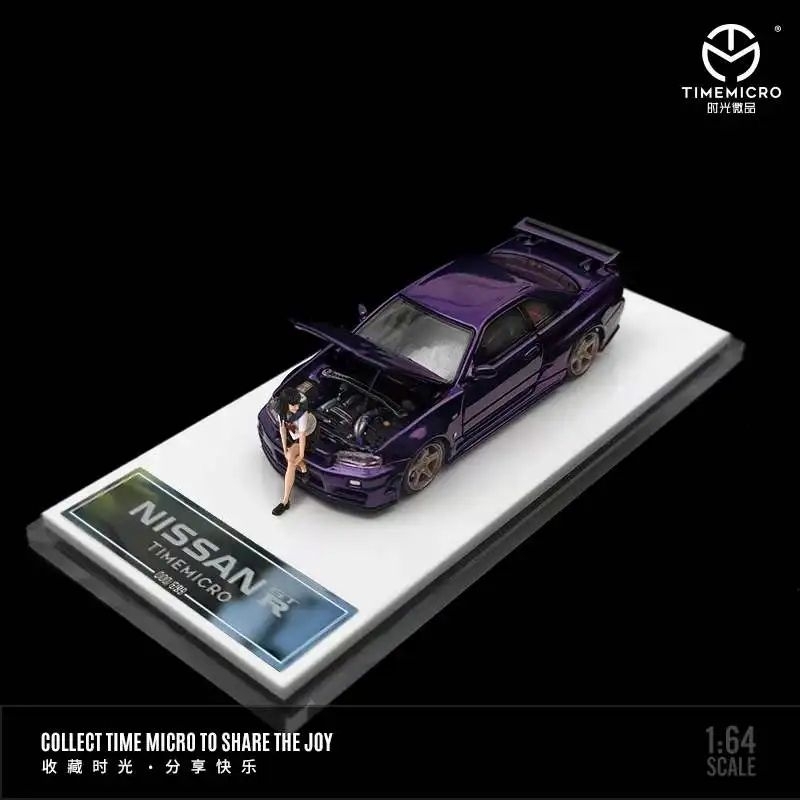 Miniscale 1:64 TimeMicro Nissan Skyline GTR R34 紫色帶娃娃限量庫存