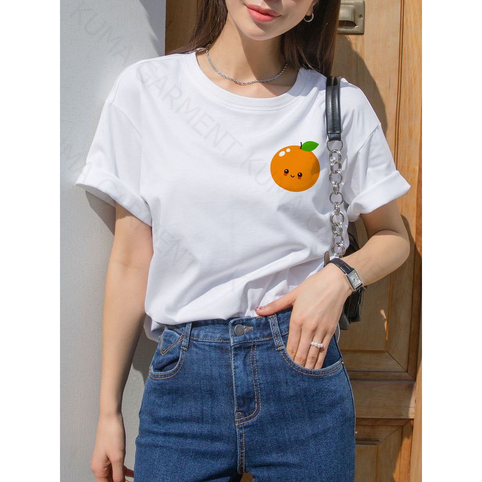 橙色圖案上衣水果版可愛棉梳 30 年代青年 T 恤男女裝優質女式 T 恤 TUMBLR T 恤
