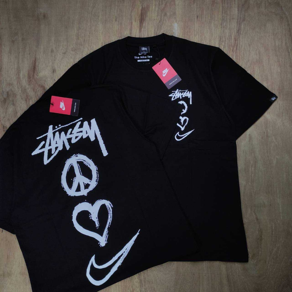 耐吉 Nike x Stussy Peace Love 黑色大廓形 T 恤 Kaos