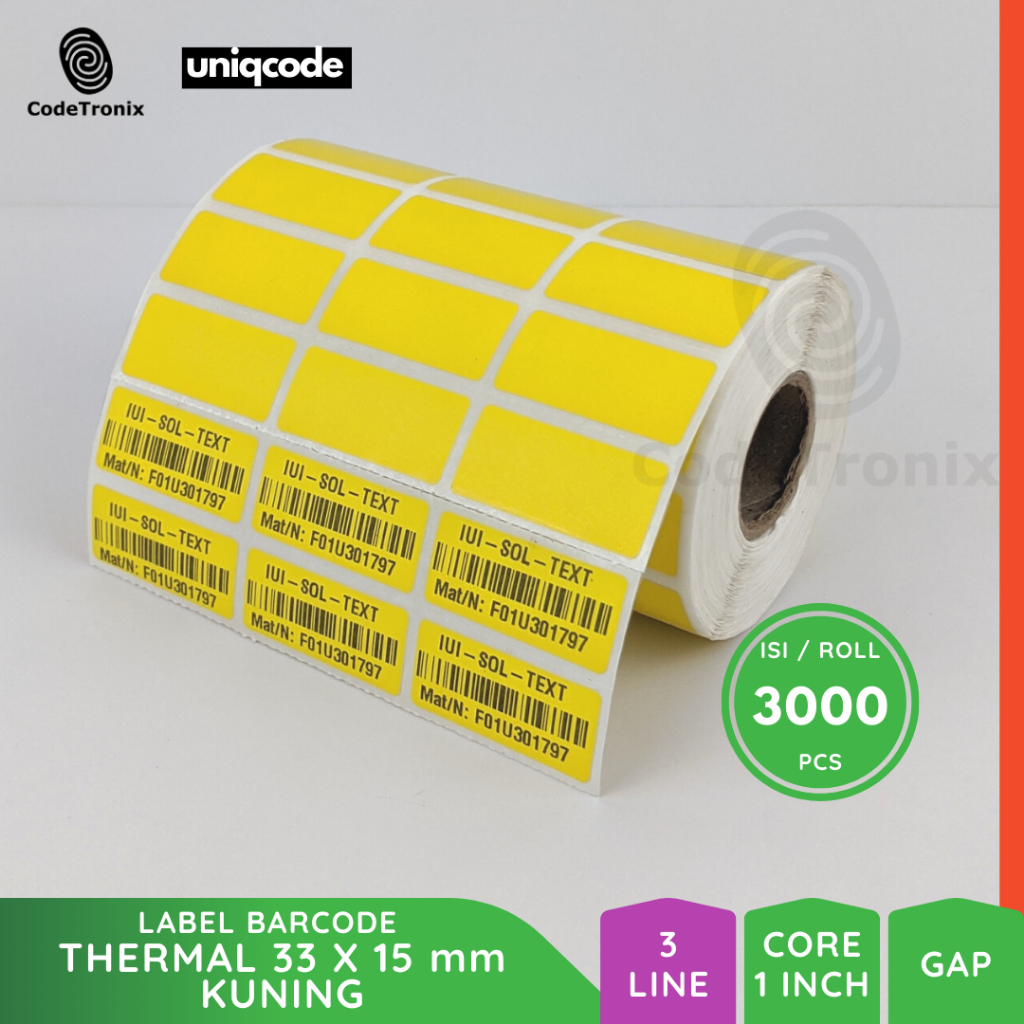Uniqcode 標籤貼紙熱敏 33x15mm 3Line 3000pcs 彩色