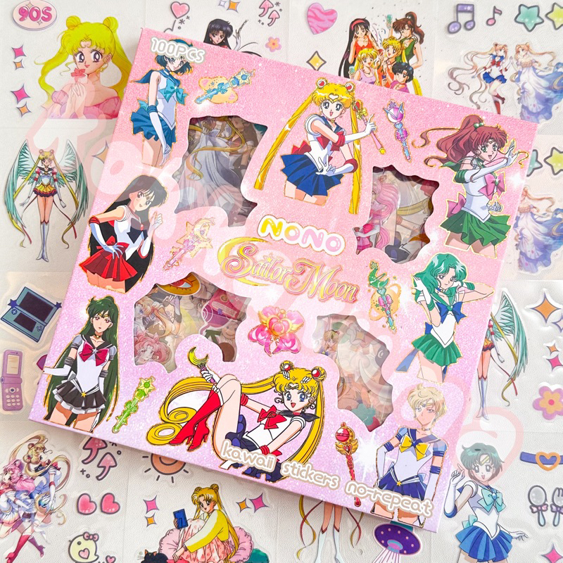 Sailor MOON 動漫貼紙盒 NONO MOMO 2D 裝飾女孩男孩日記本美學雜誌活頁夾貼紙盒 1 套 100 張