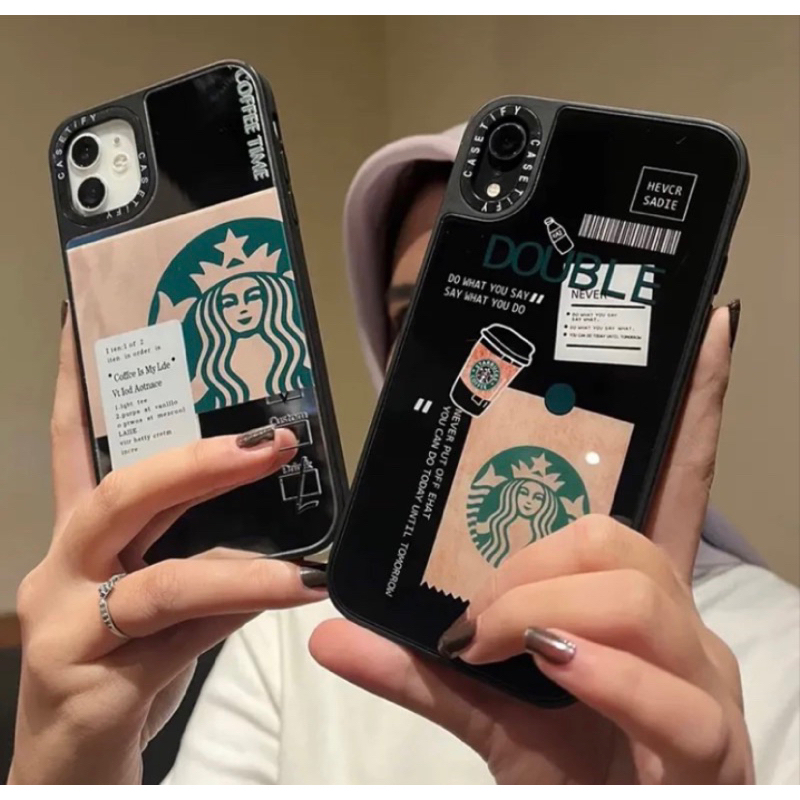 全新 CASETIFY 星巴克銀黑色硬殼適用於 IPHONE 6 6S 6 6S 7 8 SE2020 6 7 8 X