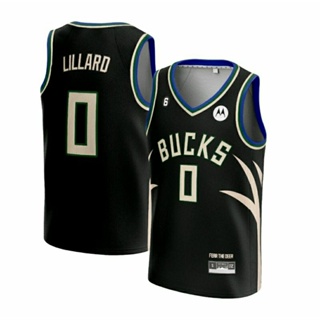 Hitam Damian Lillard 密爾沃基雄鹿隊 0 籃球球衣黑色 NBA T 恤上衣 T 恤服裝