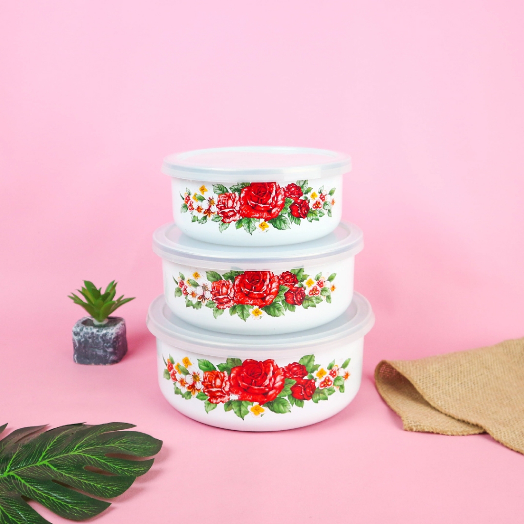 Maspion Bowl 搪瓷籃攪拌碗厚蓋食物儲存容器套裝