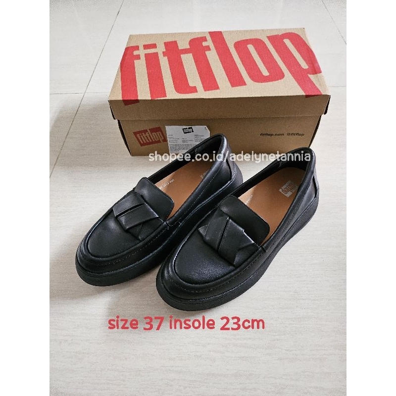 Fitflop 暢銷 F 模式折疊皮革厚底樂福鞋全黑 37 碼全新