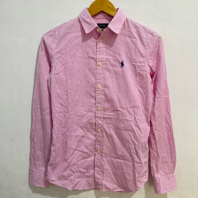 Kemeja Polo Ralph Lauren 條紋襯衫粉色白色 Preloved