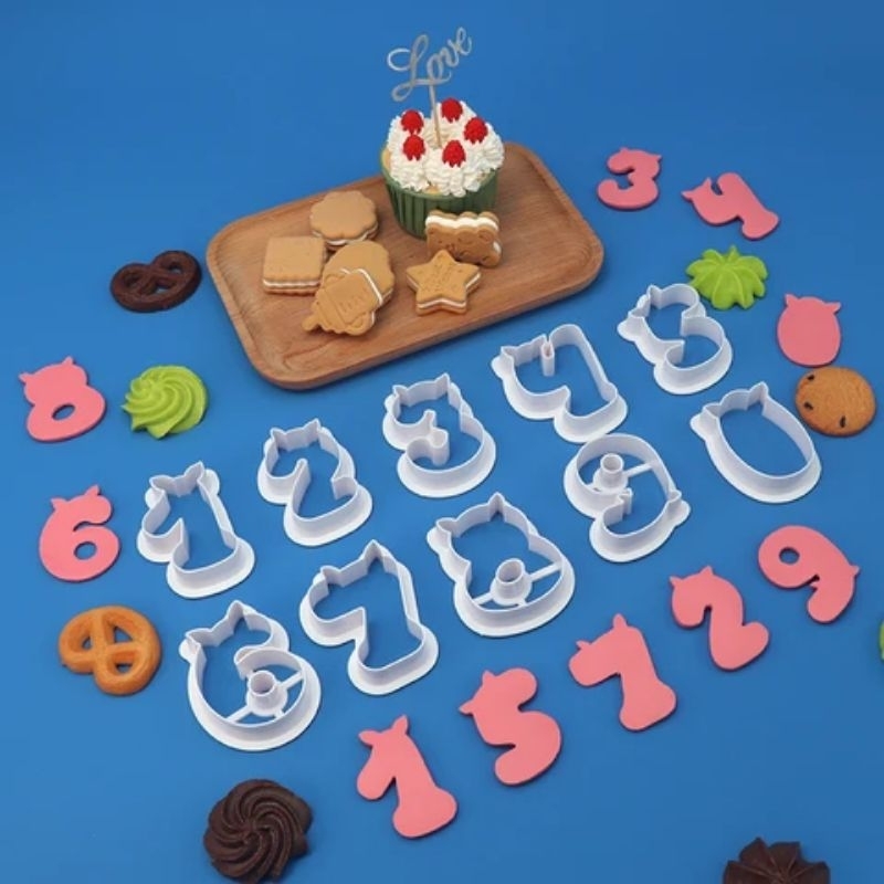 軟糖切割器數字 0-9 完整數字塑料餅乾切割器