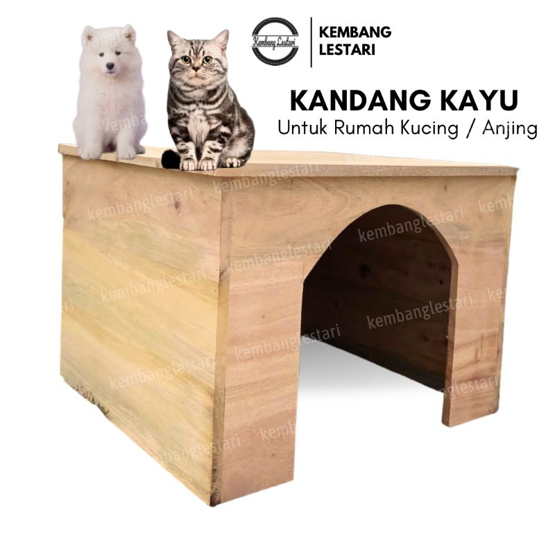 Kayu 木製兔貓屋平頂貓籠動物玩具